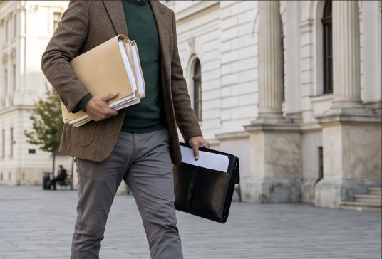 Personal injury legal professional near a courthouse.