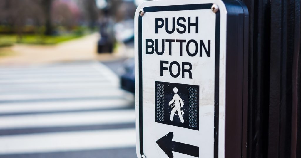 Push Button To Cross Road - Crosswalk Sign