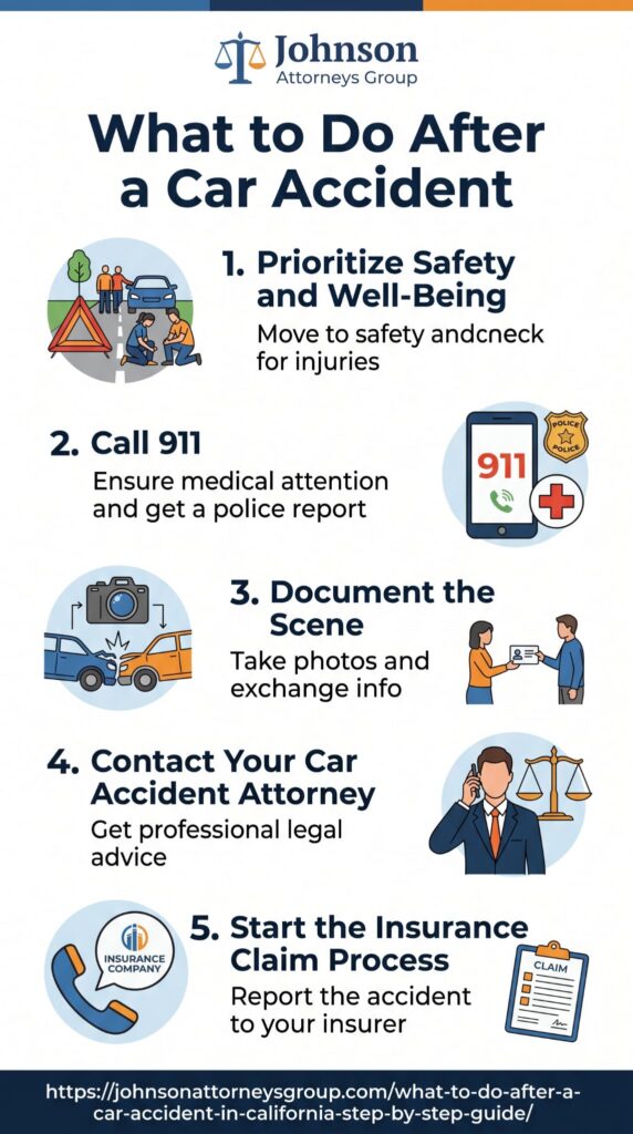 What to do after a car accident in California - step by step infographic
